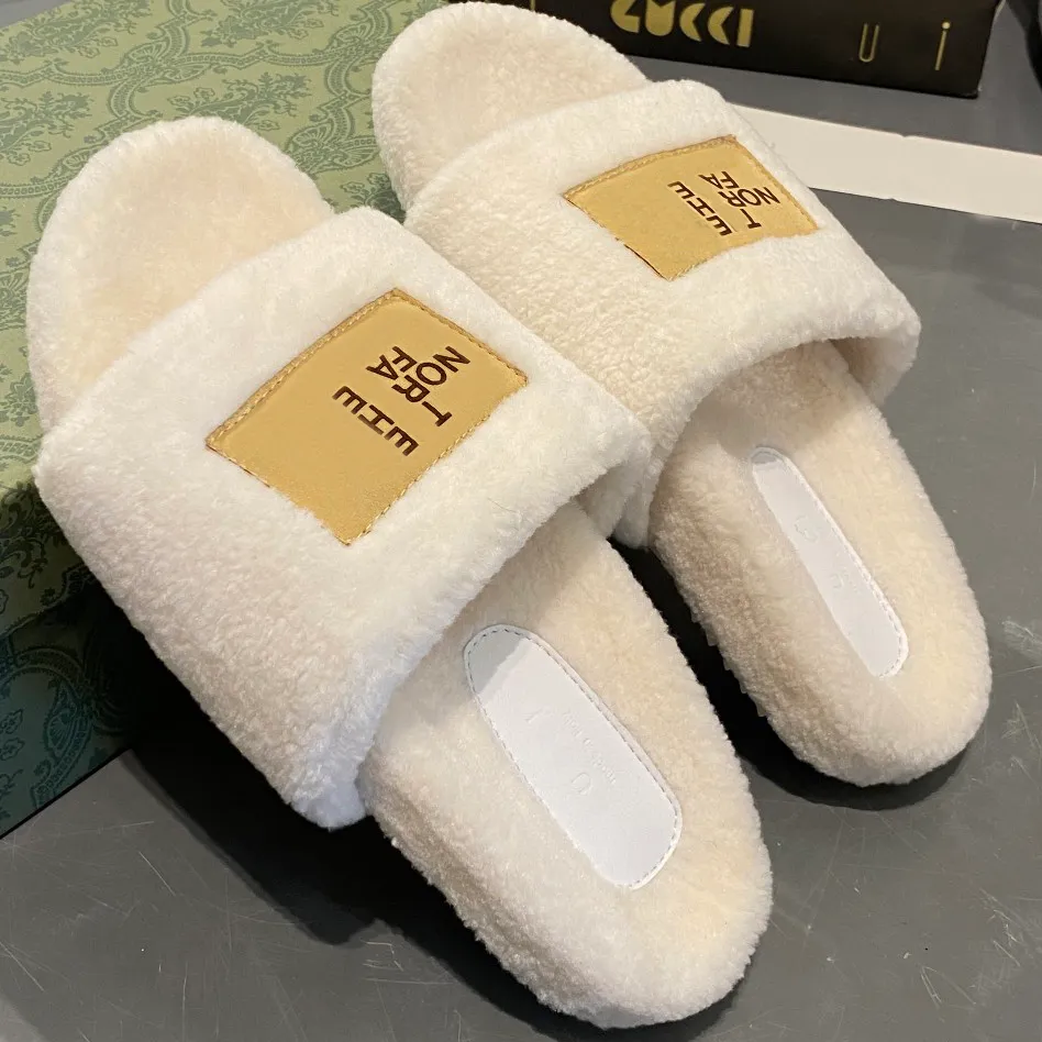 Designer Women's Slipper Sandal Fashionable Warm 100% Wool Cotton Black White Shoes Indoor Outdoor Women's Slipper Designer Autumn Winter009