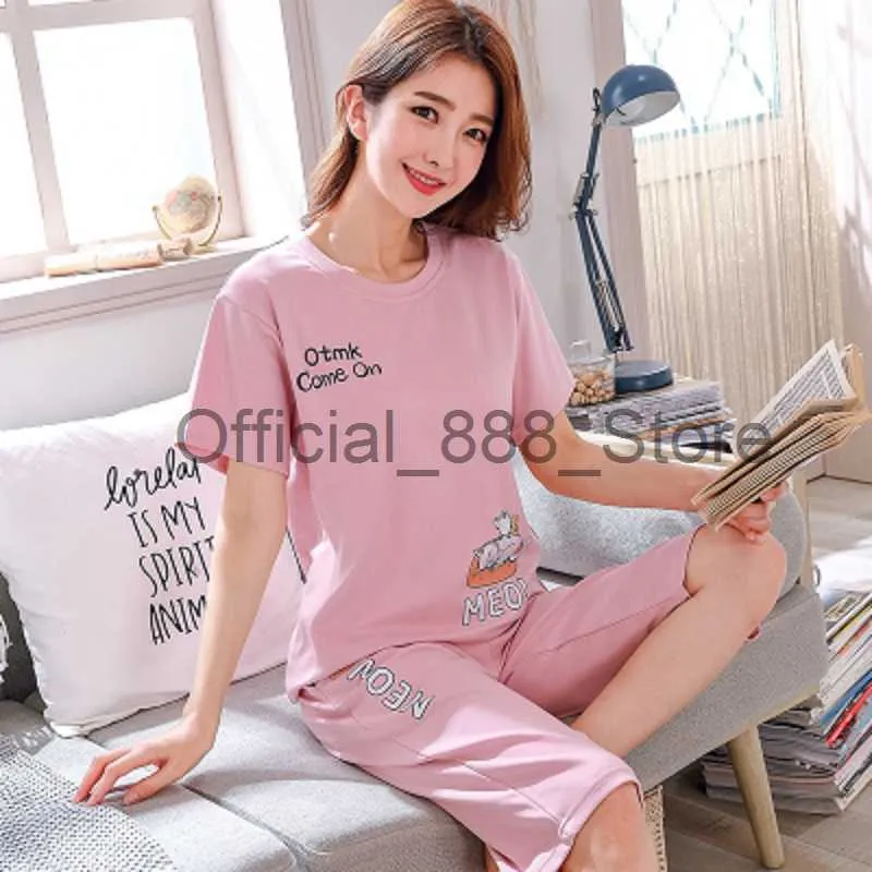 Cute Cotton Summer Pajama Set For Women Short Sleeve T Shirt And