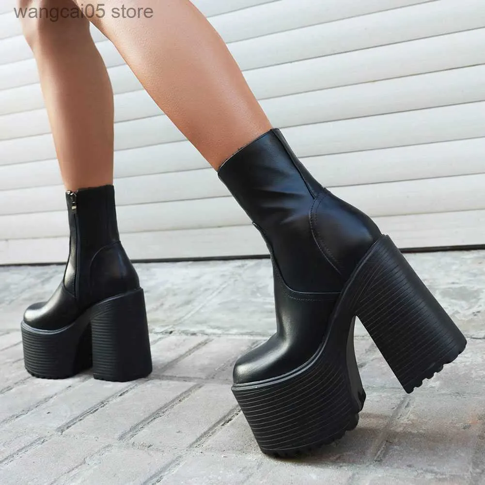 Buty platforma Kobiety kostki 2022 Zimowa marka Projekt Świetny styl gotycki wygodne fajne uliczne buty buty buty duży rozmiar 43 T230817