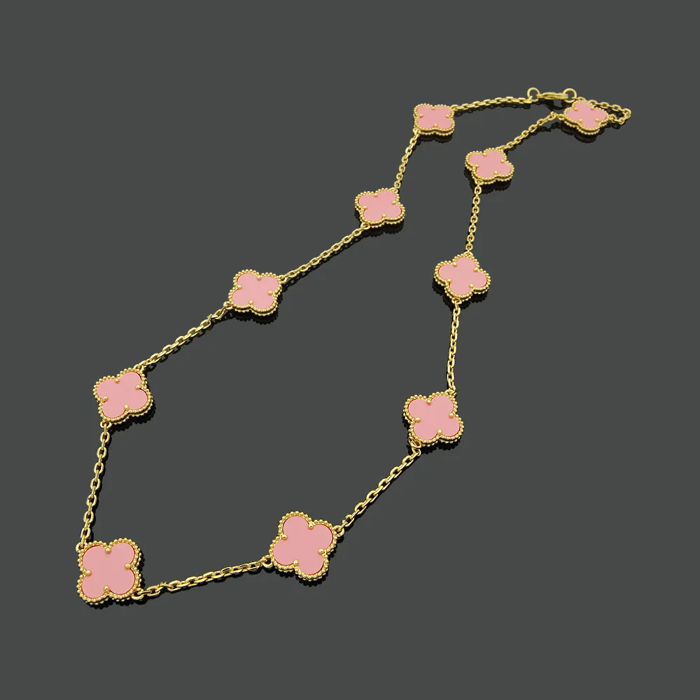 Colar de designer de luxo de cor de cor rosa Colar de grife de alta qualidade Shell 10 Flowers pendente Jóias de moda de colar de latão