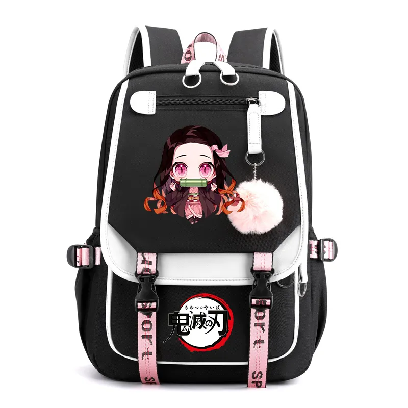 School Bags Demon Slayer Nezuko Cosplay Backpack Anime Kimetsu no Yaiba Bag Laptop Backpacks Canvas Bookbag Lady Travel Back Pack 230816