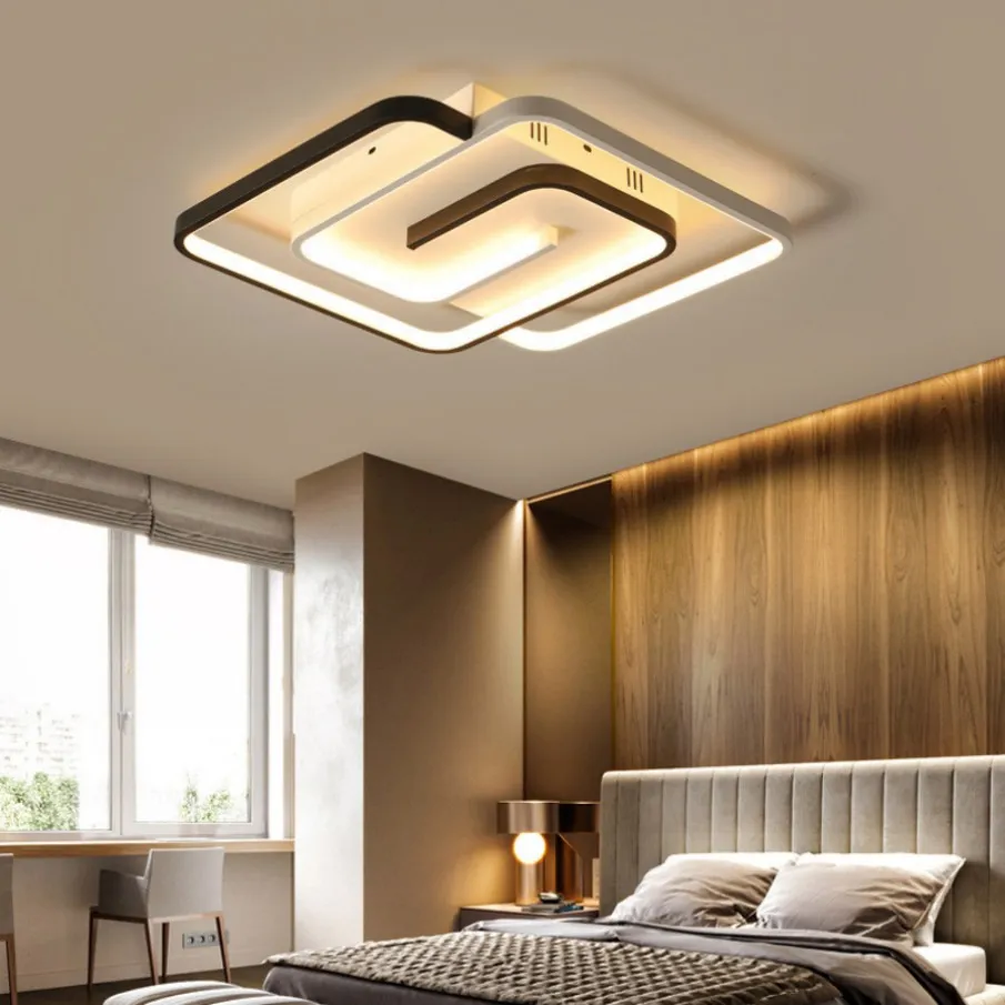 LED -Kronleuchter für Wohnzimmer Esszimmer Schlafzimmer Schwarz Gold Moderne Deckenlampe Quadrat in Smart Lighting Armaturen