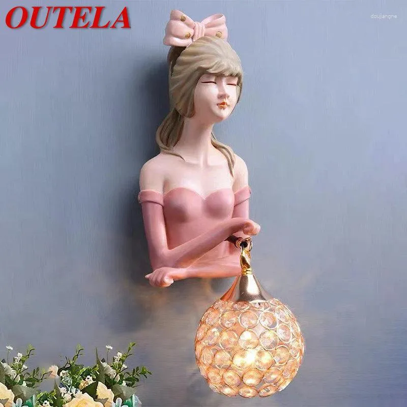 Wall Lamp OUTELA Contemporary Indoor LED Pink Girl Creative Design Resin Sconce Lights For Home Living Room Bedroom