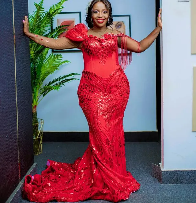 August 2023 Aso Ebi Red Mermaid Prom Dress Sequined Lace Sexy Evening Formal Party Second Reception Birthday Engagement Gowns Dresses Robe De Soiree ZJ099 es
