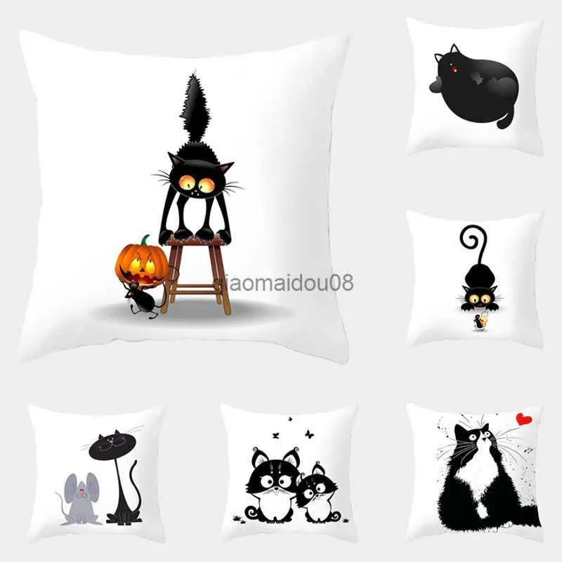 Poduszka case case Funny Black Cat rzut case Creative Naughty Cat Dekoracyjne obudowy okładka Fundda de Almohada HKD230817