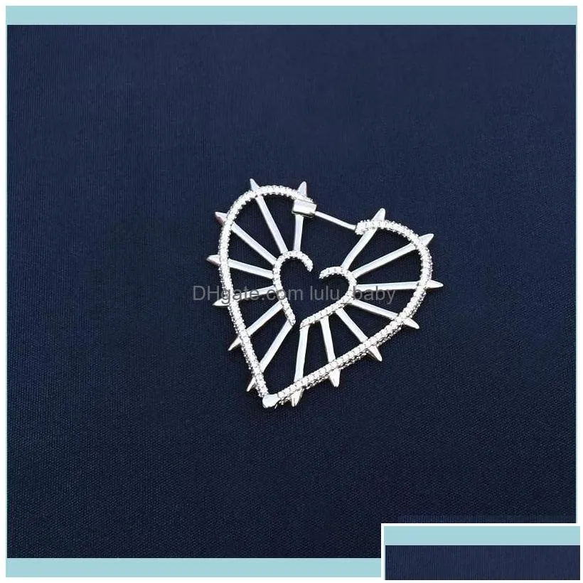 Earrings Jewelrybaoyocn Fashion S925 Sterling Sier Black Spike Geometric Heart Shaped Hoop Earring Women January Archi Noir Series Jewelry