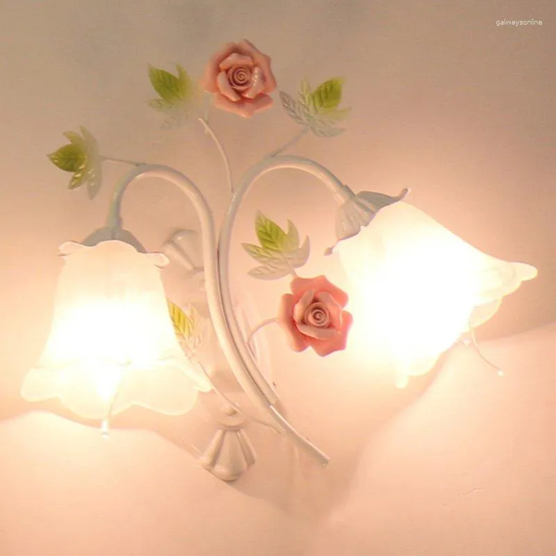 Wall Lamp Corridor Lights Modern Glass Shade Bedroom Lamps Ceramic Flower Porch Hallway Sconces Fixtures