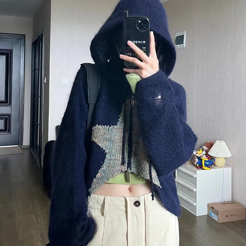 Womens Y2k Retro Cardigan: Patchwork Stars Sweater Vintage Knitted