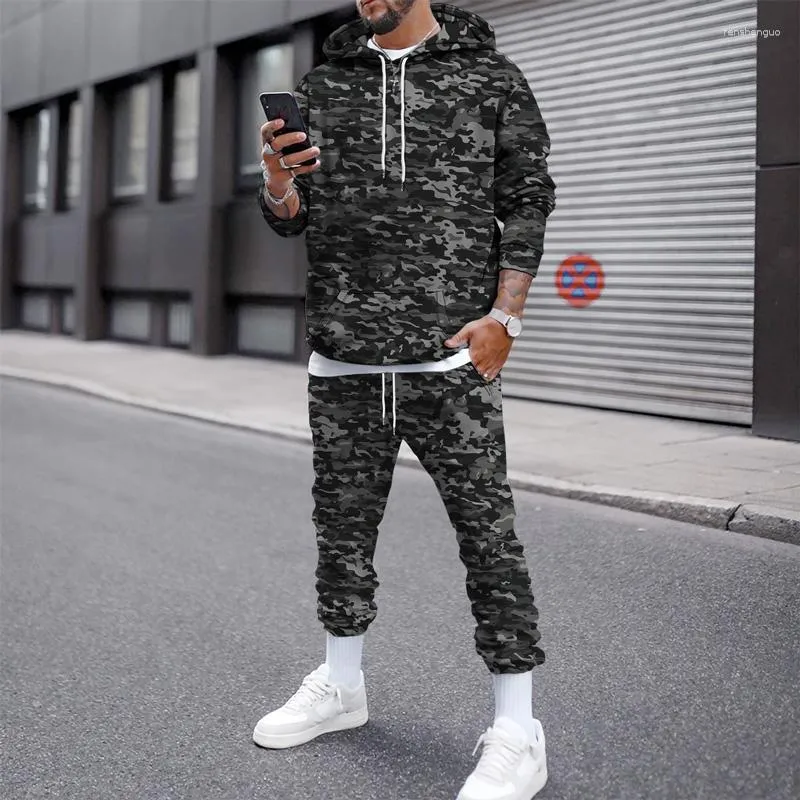 Men's Tracksuits Autumn Winter Outfit Men Tracksuit Hoodie Sets Camouflage Clothing Tactical Sweatshirts Pants 2Piece Oversized Hooded Sport