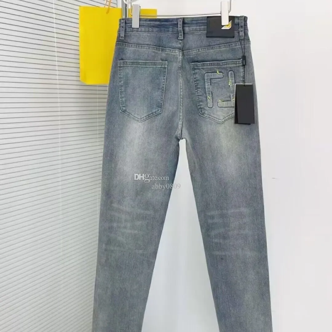 Designer Stack Stacked Jeans European Jeans for Mens Letters for Trend Brand Vintage Pant Mens Fold Slim Skinny Masculina Toursers Sstraight Pants