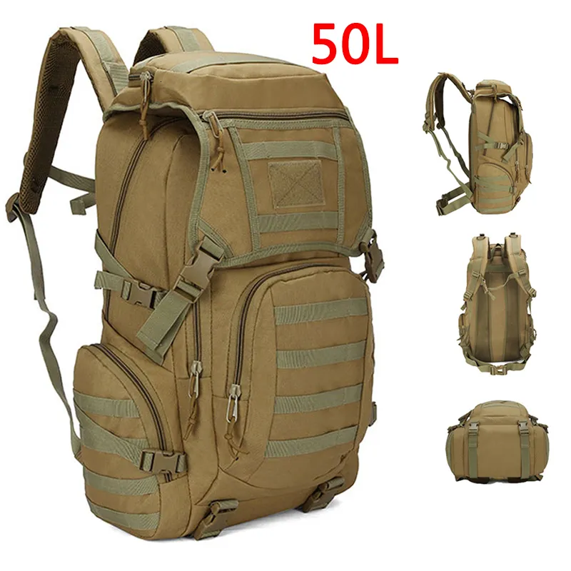 Sacs scolaires Military Tactical Sactual Camping Randonnée Day Pack Pack Rucksack Outdoor Fishoor Sport Hunting Cascing Sac à étanche environ 50L 230817