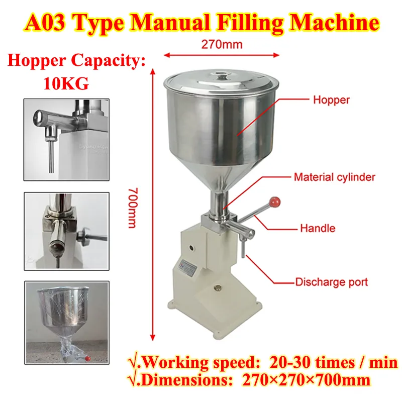 Ly justerbar manuell handtrycksfyllningsmaskin 10L Commercial Liquid Dispenser A03 flaskfyllmedel för pasta kosmetisk olja