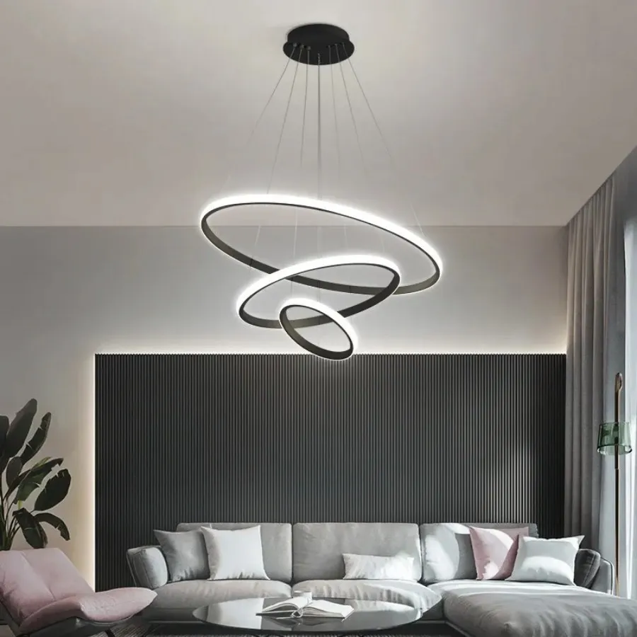 Pendentif moderne LED 3 anneaux Circle plafond Plafonnement Paging Chandelier Black Loft Living Dining Salle Cuisine Éclairage