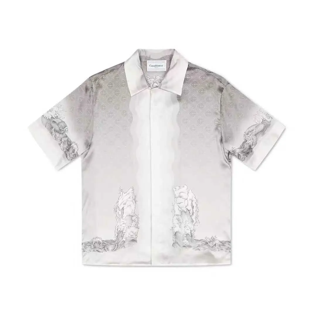 Casablanca -knapp upp skjortor Svartvita lutningarna för män och kvinnor Par Hawaiian Short Sleeve Shirt Casablanc