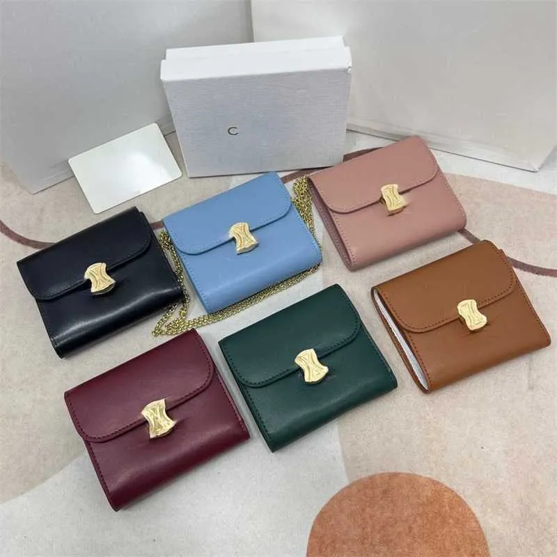 Marca Celinne Mini-Chain Bag Designer Change Purse Bolsa Bolsa Sailin Bolsas de couro feminino Cadeia Cartão multifuncional Vaca de vaca de três vezes fivela de borboleta