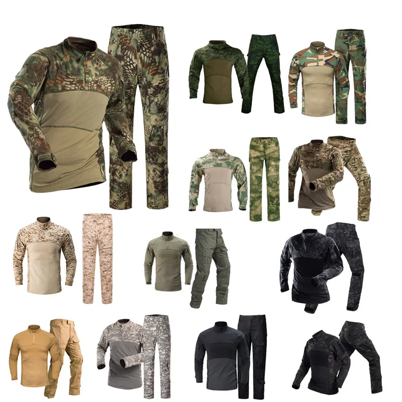 Utomhus taktisk stridskamouflage t shirt byxor set kläder stridsklänning uniform bdu set djungel jaktkläder skogsskytte no05-013b