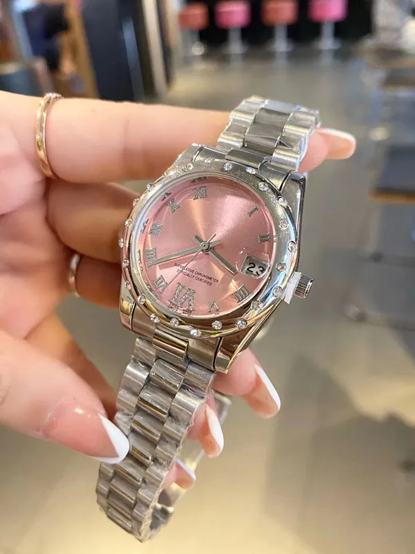 レディースウォッチラインストーンダイヤモンドゴールド女性ウォッチデザイナー腕時計316Lすべてのステンレス鋼ローマダイヤル28mmの防水