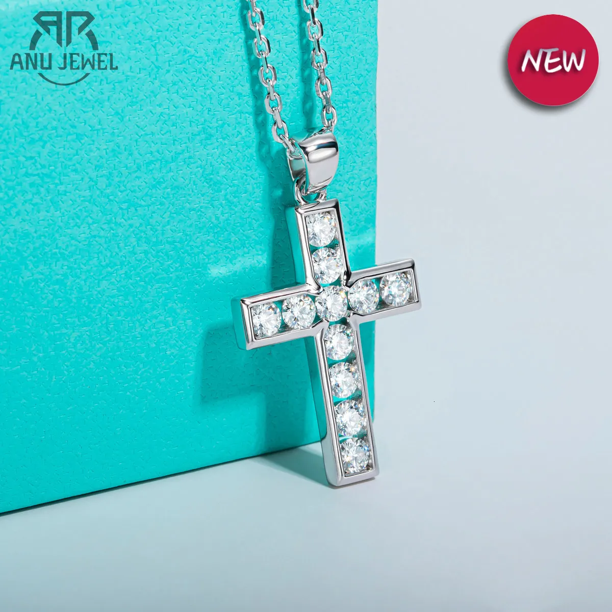 Pendanthalsband Anujewel 35mm 22CTTW D Color Diamond Cross Necklace 925 Sterling Silver Fine Jewelry Presents Wholesale 230817