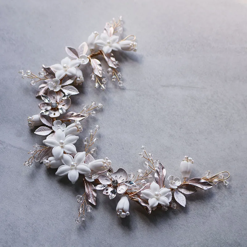 Bruiloft haar sieraden keramische bloem bruids hoofdband tiara bruiloft headpieces gouden zilveren kleur bruidsmeisjes vrouwen haar sieraden 230816