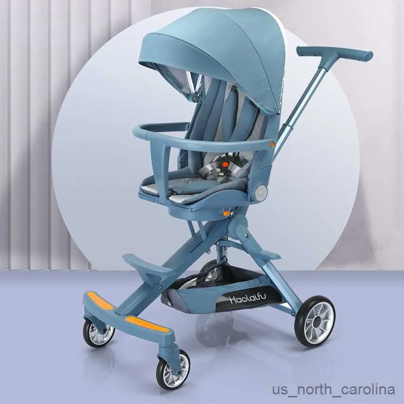 Poussettes # Luxe haute vue bébé poussette bidirectionnelle ultra-légère Portable pli poussette peut s'asseoir et s'allonger quatre roues chariot voyage landau R230817