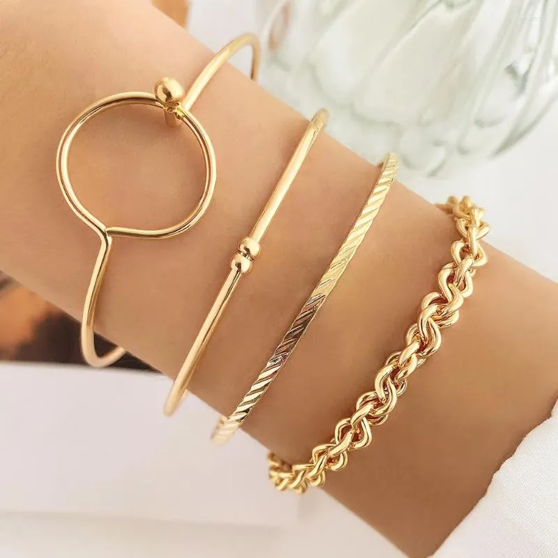 Charm Bracelets EN Minimalist Gold Color Metal For Women Chain Circle Vintage Opening Bracelet Bangle Fashion Jewelry Gifts