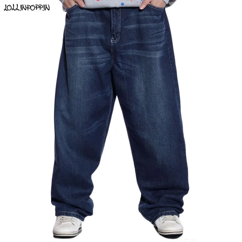 Mäns jeans män breda ben blå jeans hip hop streetwear plus size blecdaed baggy fit skateboarder denim byxor 230816