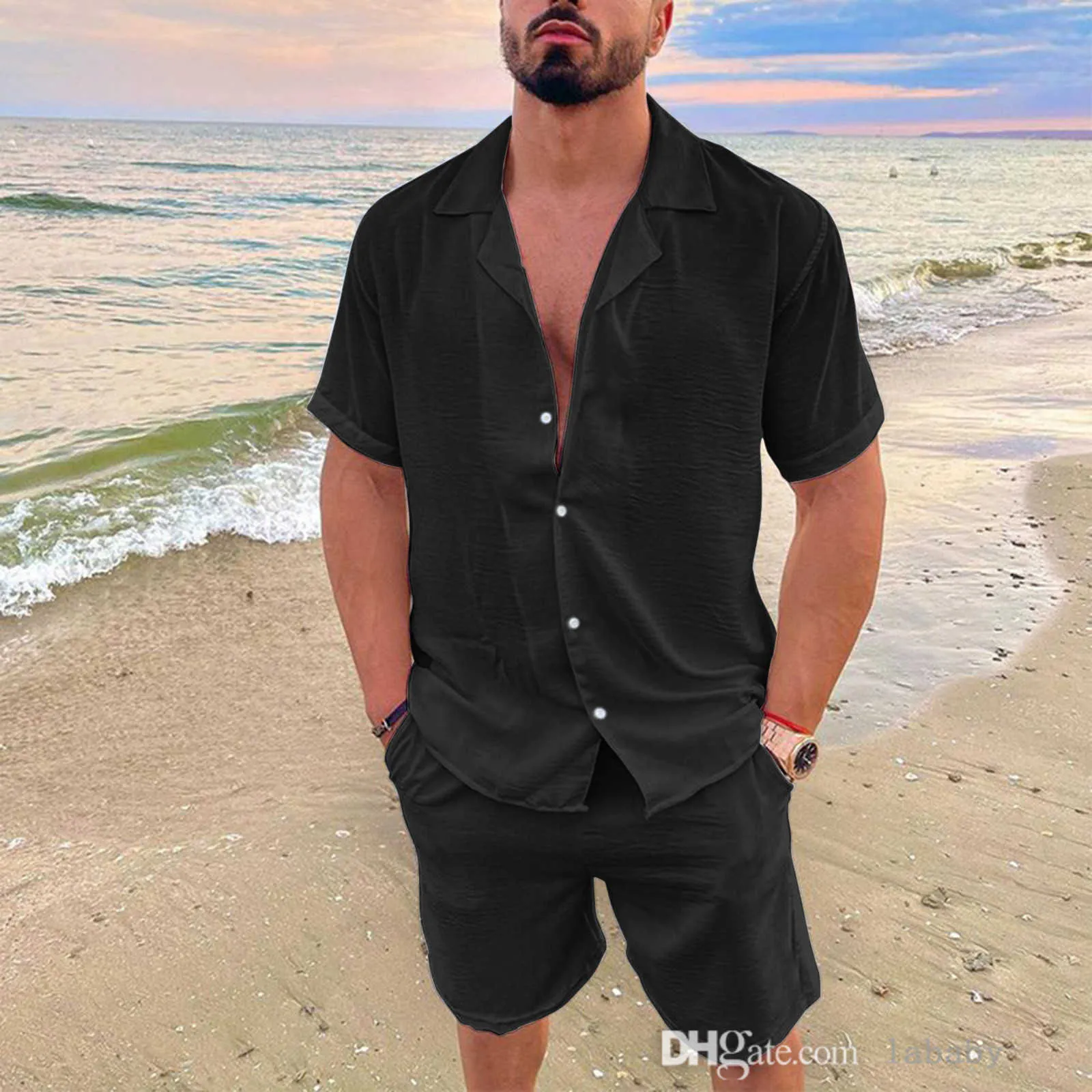 Set Di Tute Di Lino Di Cotone Maschile Short A Maniche Corte