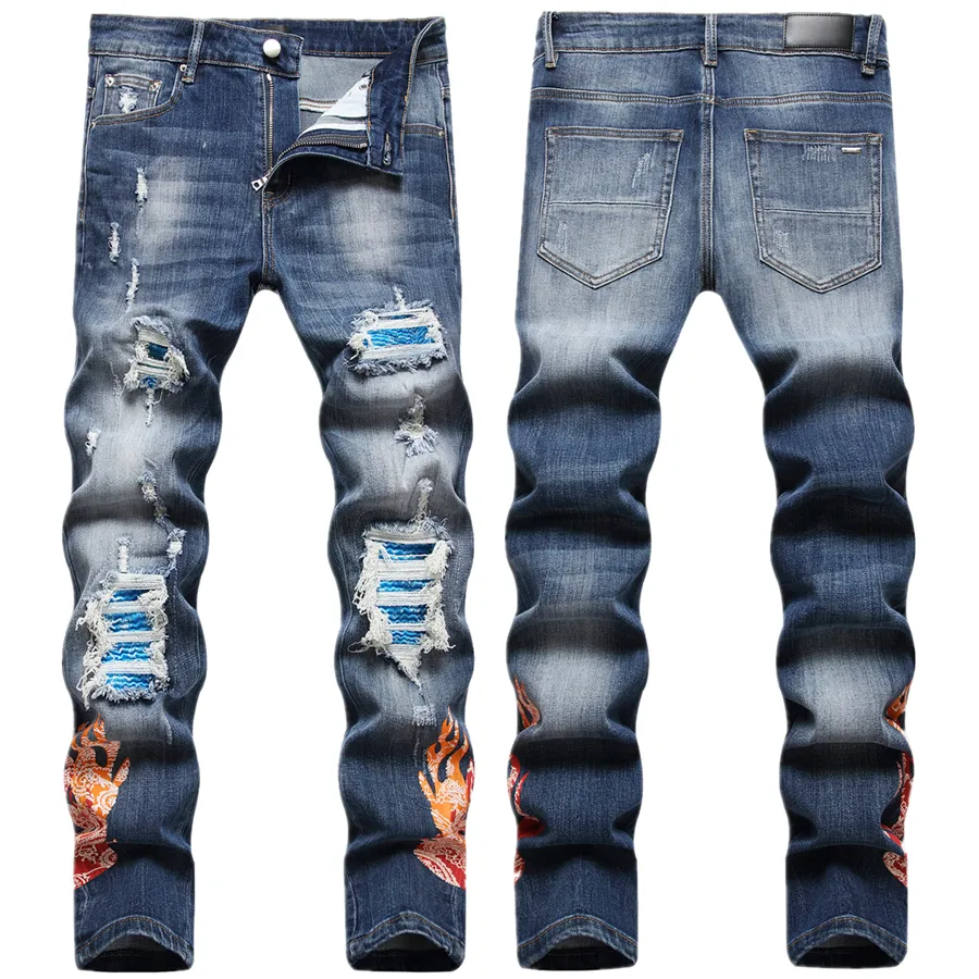 Fashion Herren Jeans Europa Stil Big Size 40 42 Blue Slim Wear Top -Quality Star Muster