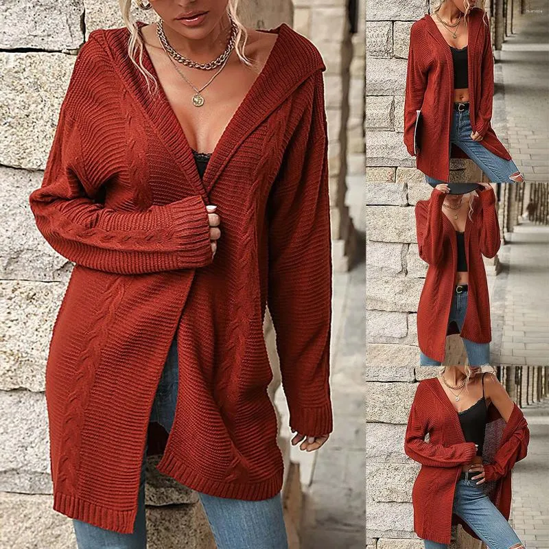 Kvinnors hoodies Autumn and Winter European American Fashion Red Long Sleeved Cable Cardigan för kvinnor kvinnor