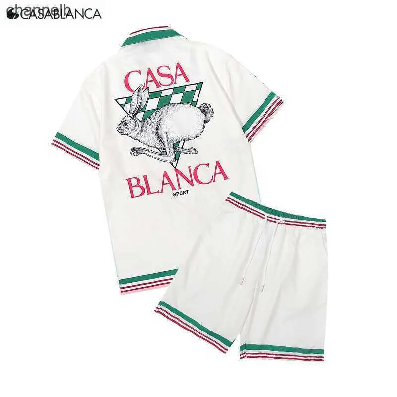 T-shirt maschile harajuku 23ss estate caglietta Casablanca Shorts set lettera stampato di moda maschile da donna in cotone manica corta hkd230817