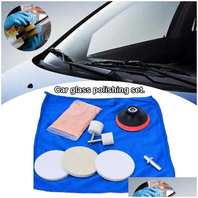 Hand Power Tool Accessoires 9pcs Mirrors Windreparatie Glas Polijsten Set Work Auto ramen eenvoudig gebruik wiel ceriumoxidepoeder druppel dhmto