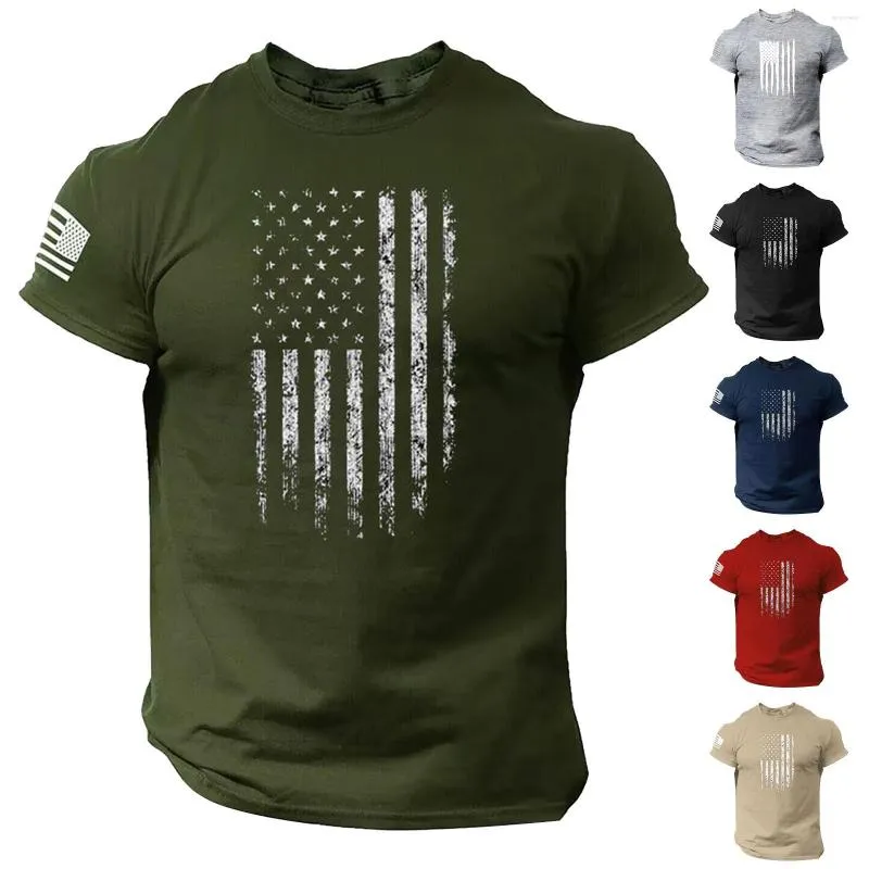Herren -T -Shirts Langarm Thermalhemd Herren Sommer US Flag Logo Freizeit Fitness 3D Printed Mens Plain Bulk