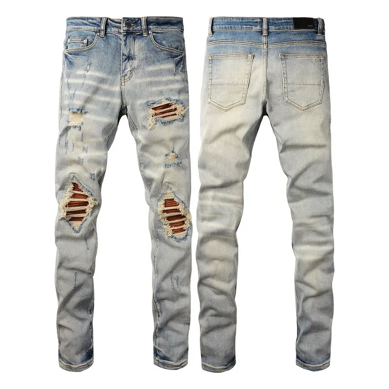 Mens Designer Ripped Jeans - Slim Fit Biker Denim, Stretch