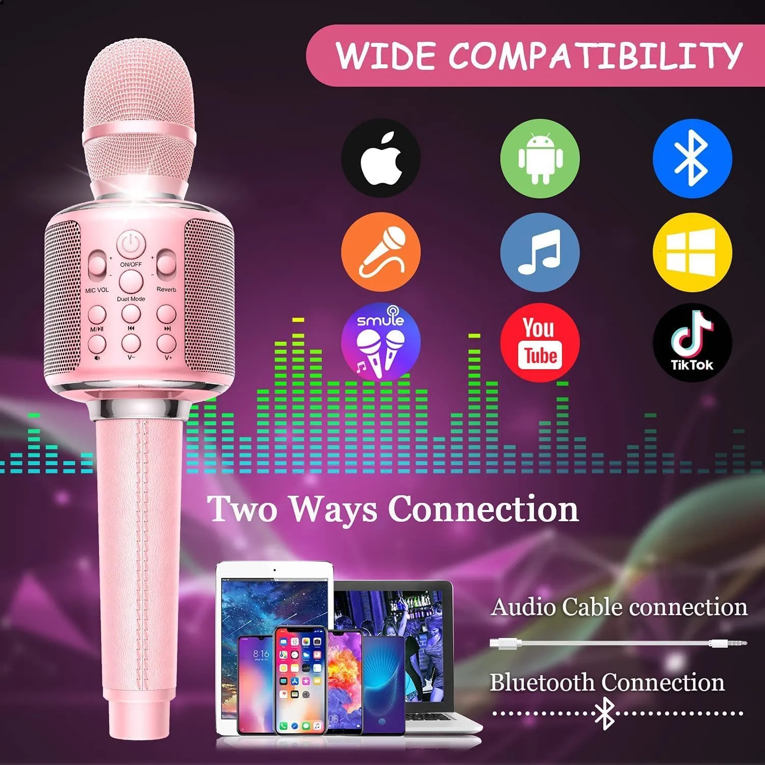 Comprar Máquina de Karaoke portátil con 2 micrófonos inalámbricos,  reproductor de MP3 con sonido estéreo HiFi, Bluetooth 5,3, compatible con  tarjeta TF, auriculares de 3,5 MM