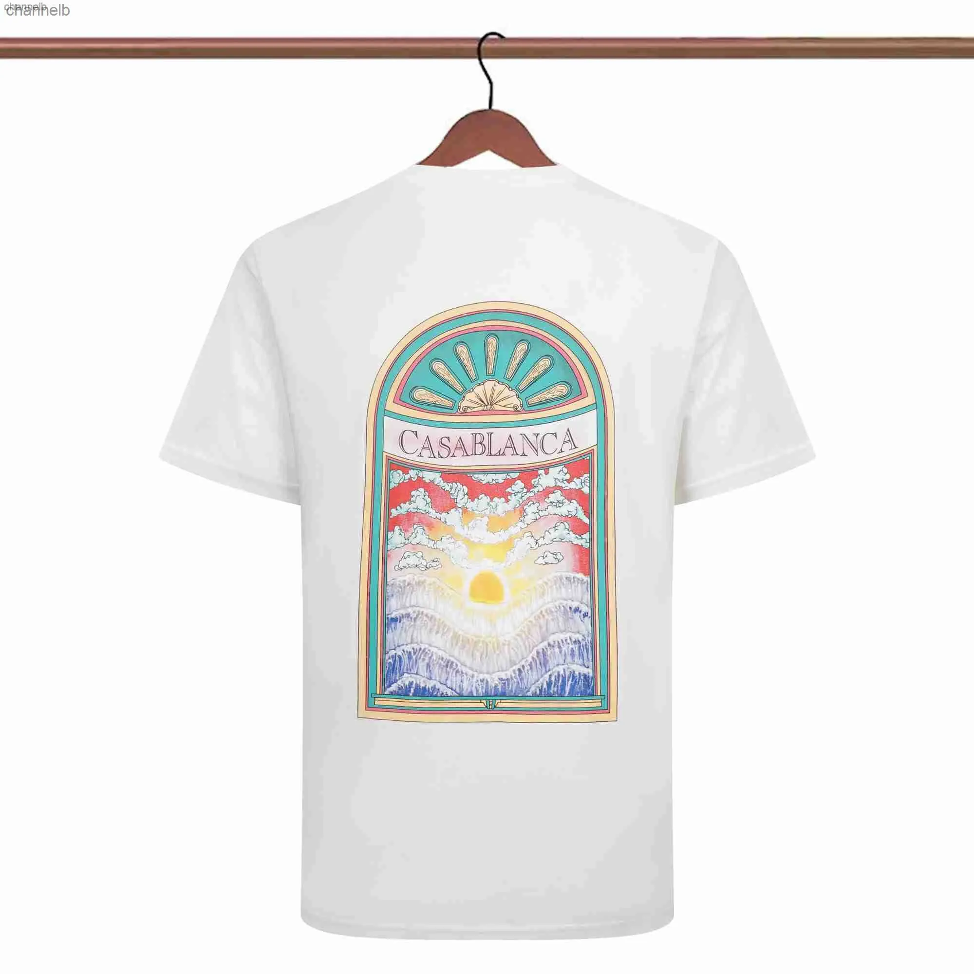 T-shirty męskie Summer Casablanca Front Shell Drukuj tylny atrament malarstwo alfabet luźne wszystko krótkie rękawy