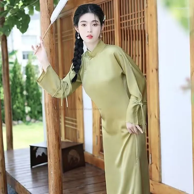 Ethnic Clothing Chinese Style Vintage Dress Traditional Satin Cheongsam Qipao Elegant Party Oriental Folk Dance