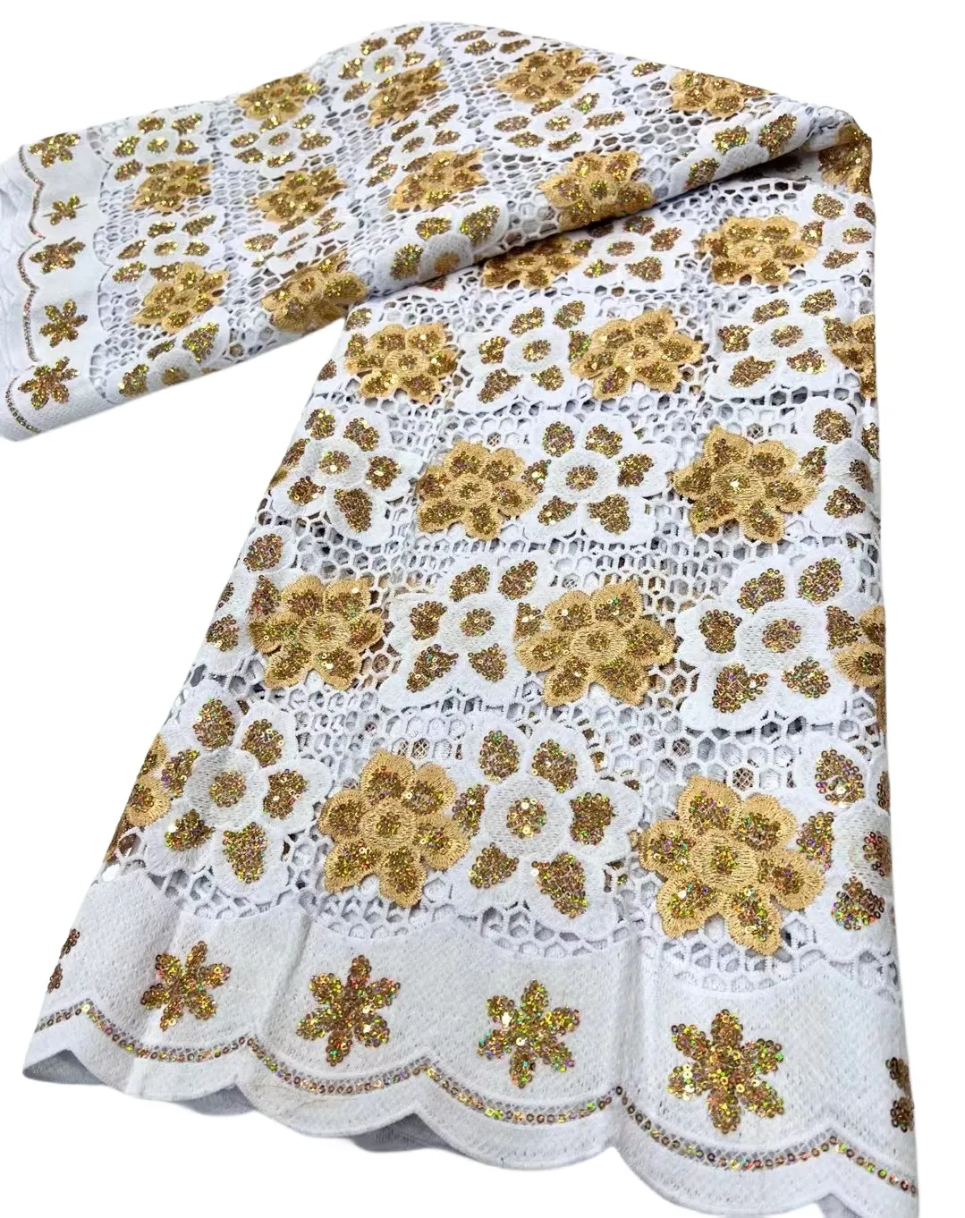 Milk Silk Guipure Cord Lace Fabric With Sequins 5 Yards For Womens