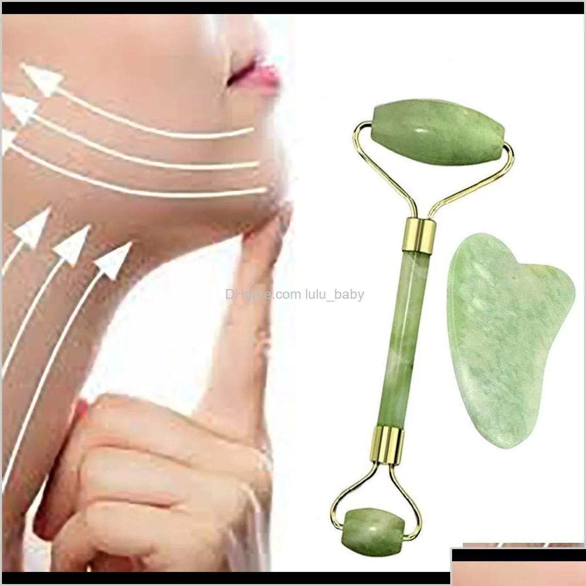 Ansikte massager naturlig jade rullguasha hudskrapa set sten som är fast antiaging puffy ögon hals anti rynka riezv f4cqt drop delive dh0ls