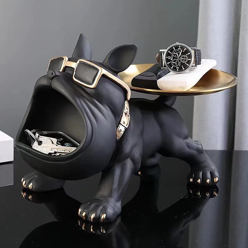 Decorative Figurines Resin Dog Statue Living Room Decor Decorative Storage Tray Sculpture Ornament Animal Figurines for Home Interior Desk Decoration