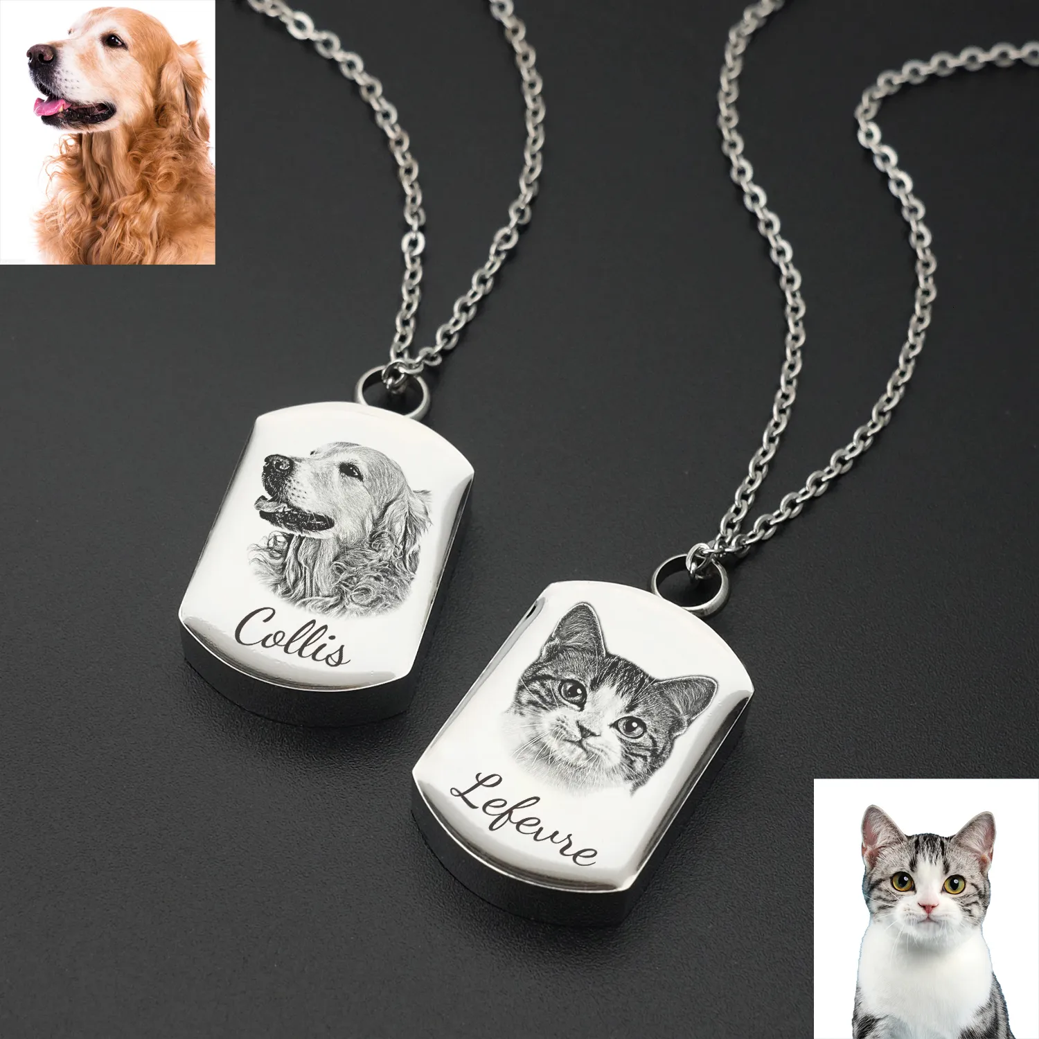 Andra katttillbehör Cremation Jewelry Custom Pet Portrait Urn Halsband för hund Ashes Neckor Pets Memorial Pet Memorial Pendants for Dog 230816