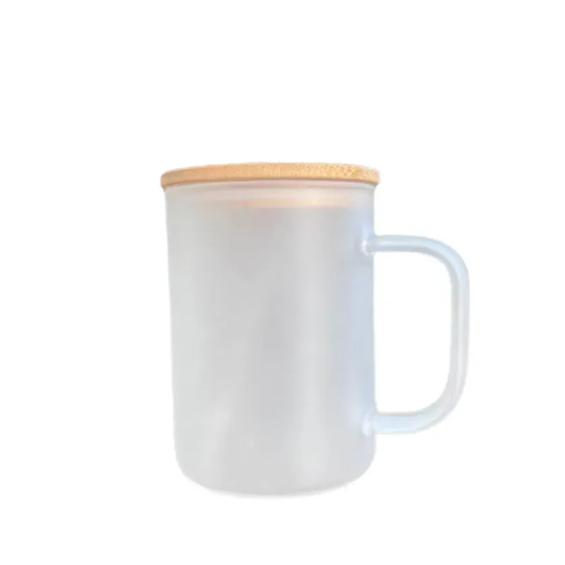 16oz Sublimation Glass Mugs Heat Transfer Blank Travel Outdoor Tumblers with Handle Bamboo Lid and Straw