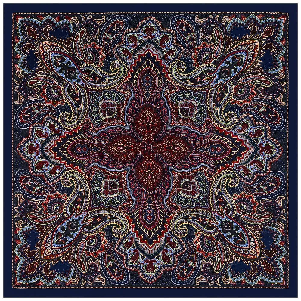 Eşarplar 130cm Vintage Büyük Kaju Marka Şalları Twill% 100 İpek Square Kadın Moda Bandana Tasarım Kerchief Eşarp Plaj Havlu Echelpe 230817