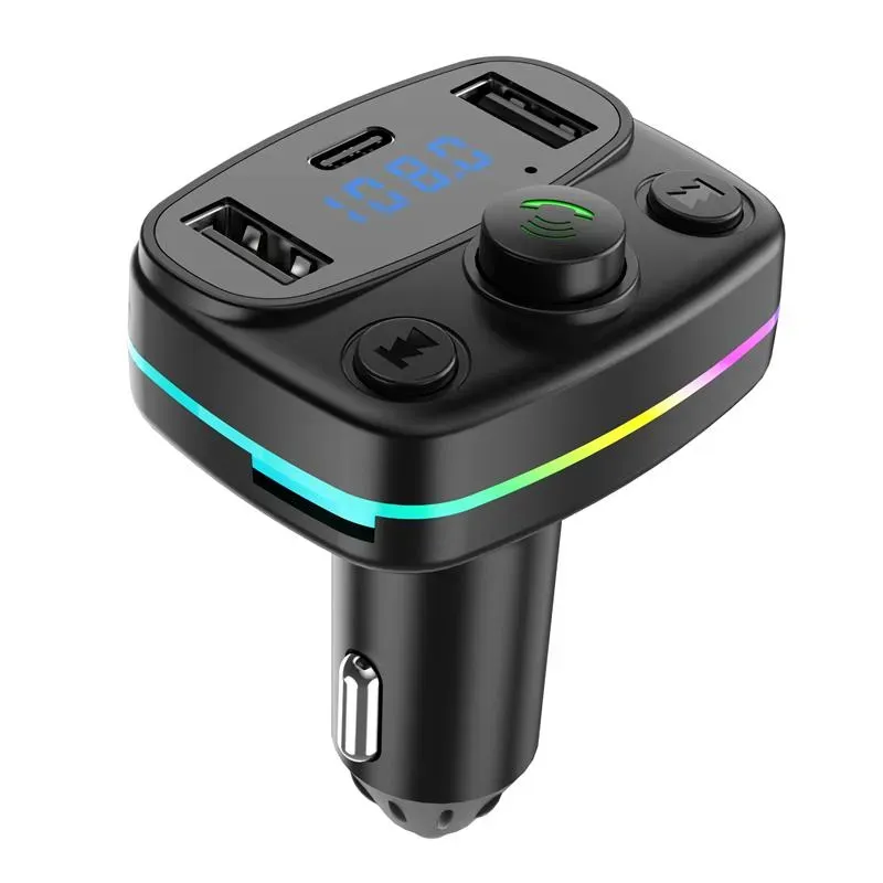 G47 미니 자동차 충전기 듀얼 USB 유형 -C 포트 핸즈프리 오디오 어댑터 자동차 Bluetooth FM 송신기 MP3 플레이어