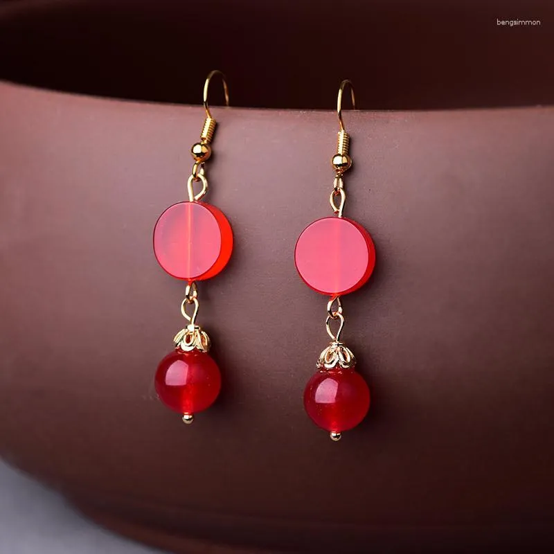 Dangle Earrings Red Jade Beaded Women Charm Jewelry Talismans Chinese Amulets 925 Silver Natural Accessories Gifts Jadeite Designer
