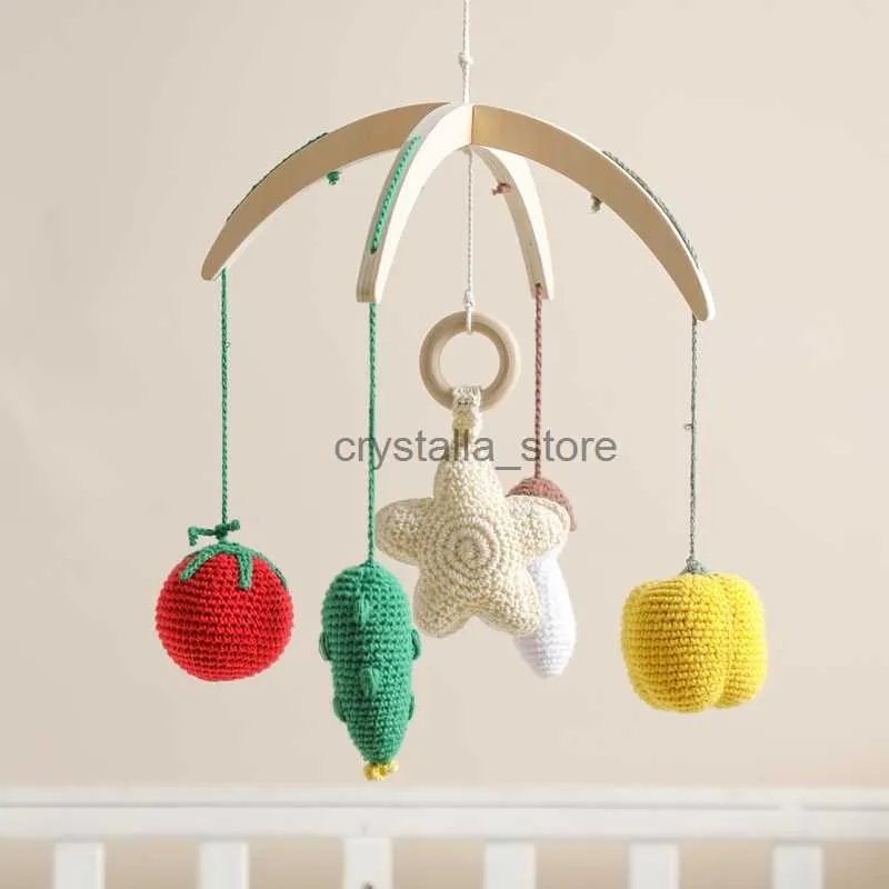 Baby Cribs Rammelaar speelgoed 0-12 maanden houten baby pasgeboren haak fruit bed bel hangende speelgoed beugel baby bed speelgoed geschenken hkd230817