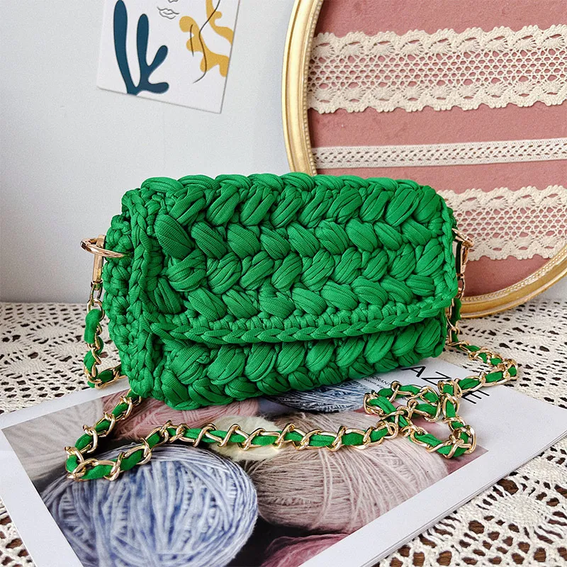 Evening Bags Handmade Crochet Crossbody for Women Fashion Woven Bag Chains Shoulder Knitting Purses and Handbags Female Tote Chic 230816