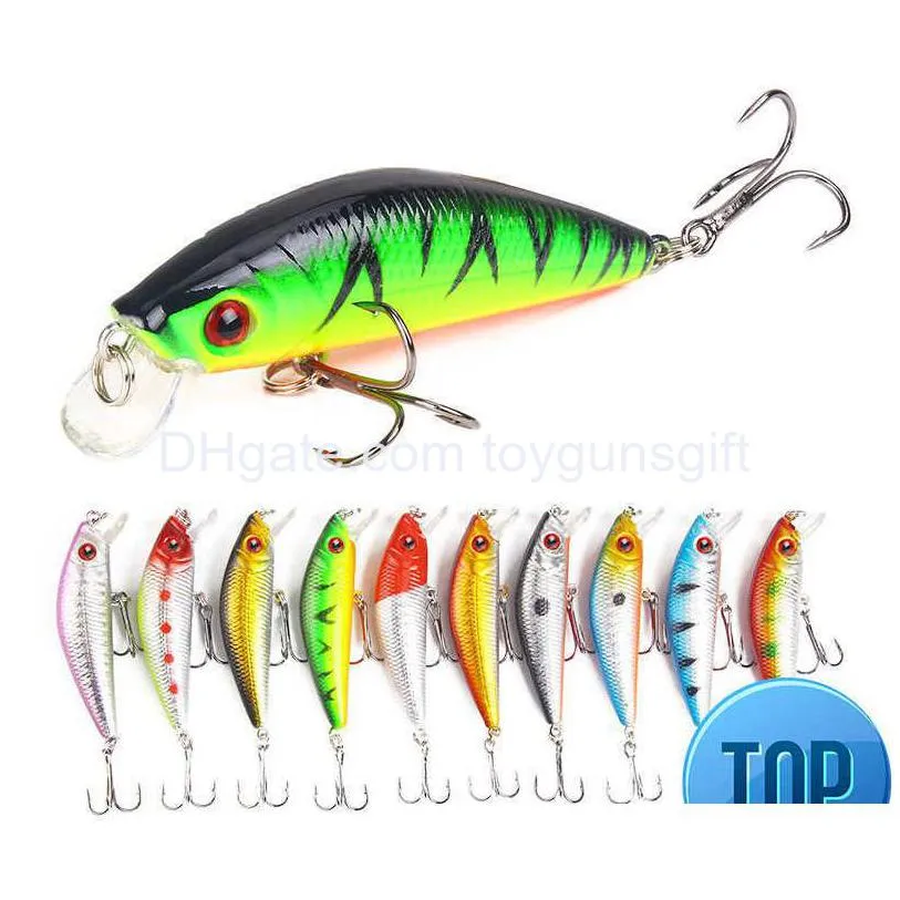 BAITS LURS 1 PCS MINNOW FISHER LURE 70 mm 8G 3D Eyes Crankfish Wobbler Artificial Plastic Hard Tackle Drop Livrot Sports Out Dh89y