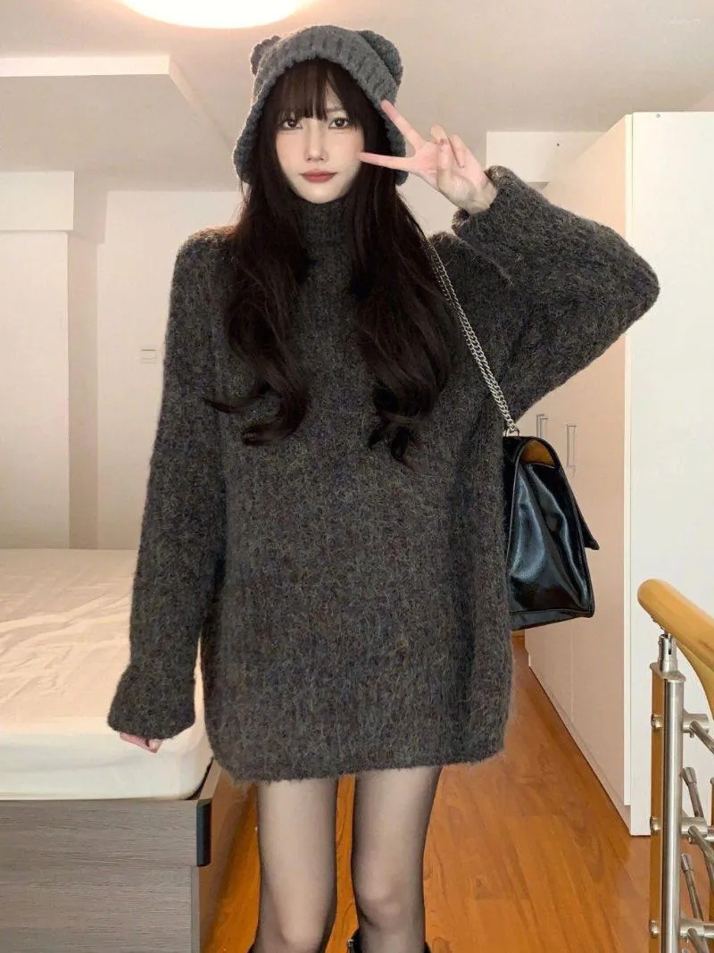 Kobiety swetry zimowe luźne pełne rękawy długie swetra kobiety w stylu koreański Kolek Knit Knit Ladies Pullover Female Clothing Top na V509
