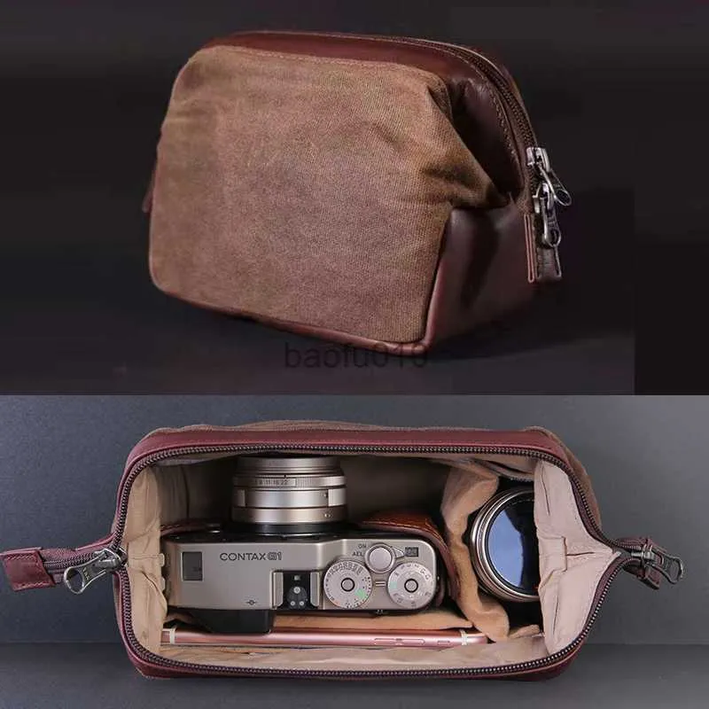 Camera Bag Accessories Roadfiser äkta Real Leather Camera Bag Insert Pocket Pouch för Fujiflim XA2 X-A3 X100V Leica M A7 Nikon Canon Panasonic HKD230817