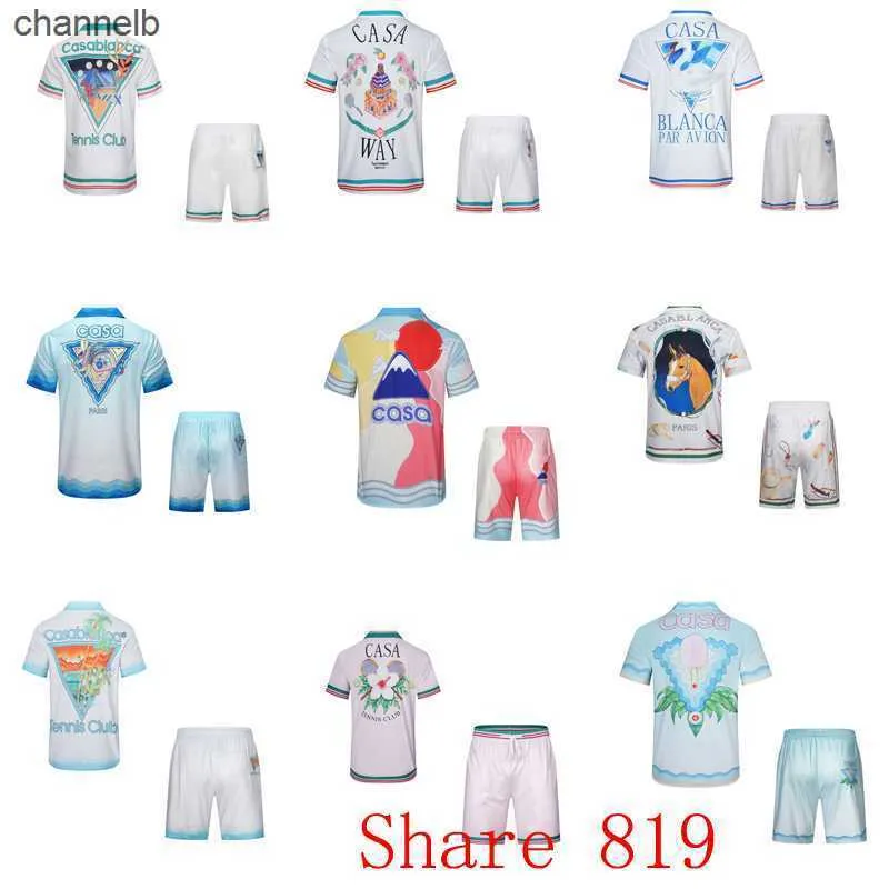 T-shirts masculins tissu de soie mince Casablanca Tennis Club Mesh Shortpant Shirts Set Summer Men Women Casual Hawaiian Beach Seaside